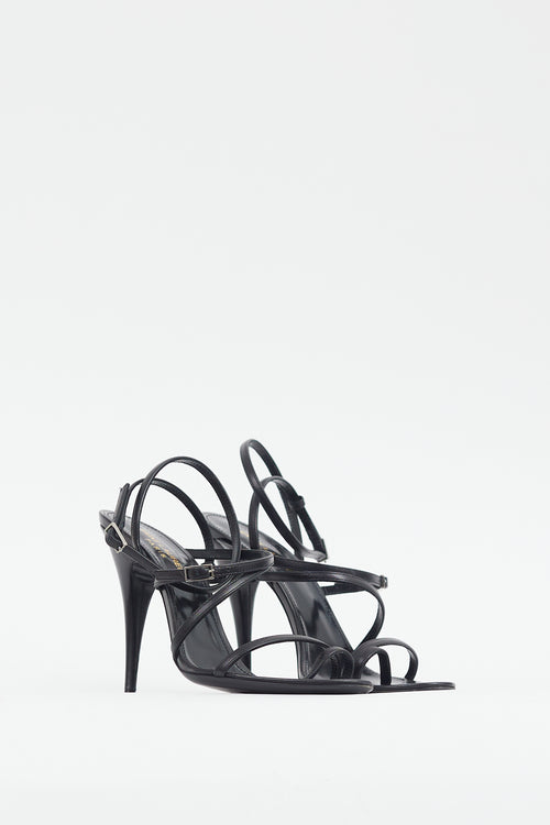 Saint Laurent Black Leather Strappy Heel