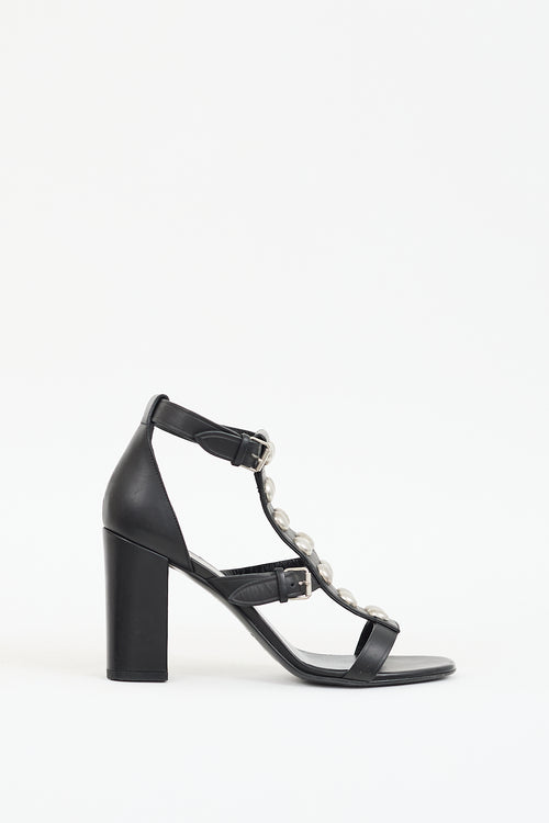 Saint Laurent Black Leather Studded Heel