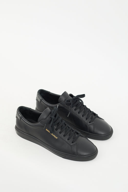 Saint Laurent Black Leather Andy Studded Heel Sneaker