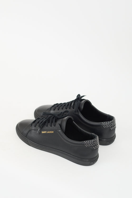 Saint Laurent Black Leather Andy Studded Heel Sneaker