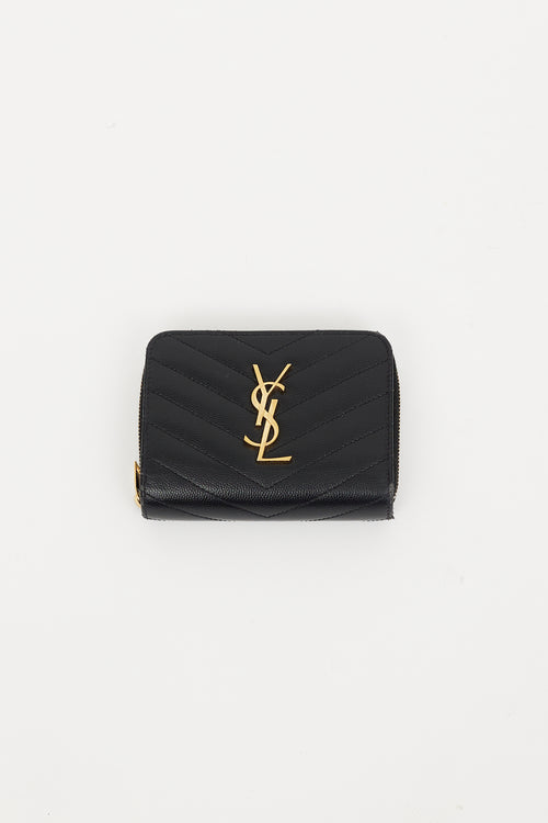 Saint Laurent Black Matelassé Compact Zip Around Wallet