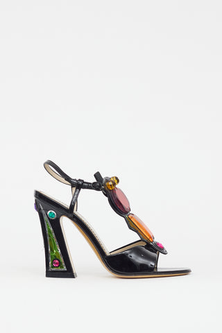 Saint Laurent Black 
Multicolour Jewel Patent Sandal