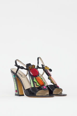 Saint Laurent Black 
Multicolour Jewel Patent Sandal