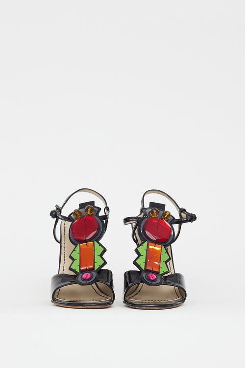 Saint Laurent Black 
Multicolour Jewel Patent Sandal