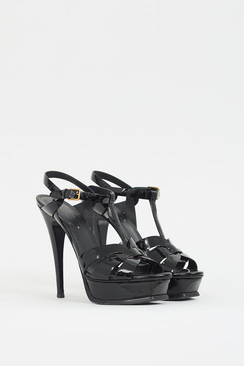 Saint Laurent Black Patent Leather Tribute Platform Heel