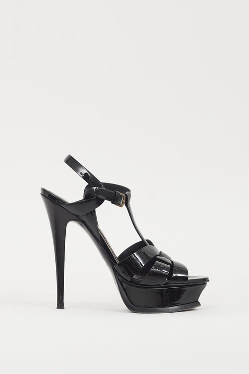 Saint Laurent Black Patent Leather Tribute Platform Sandal