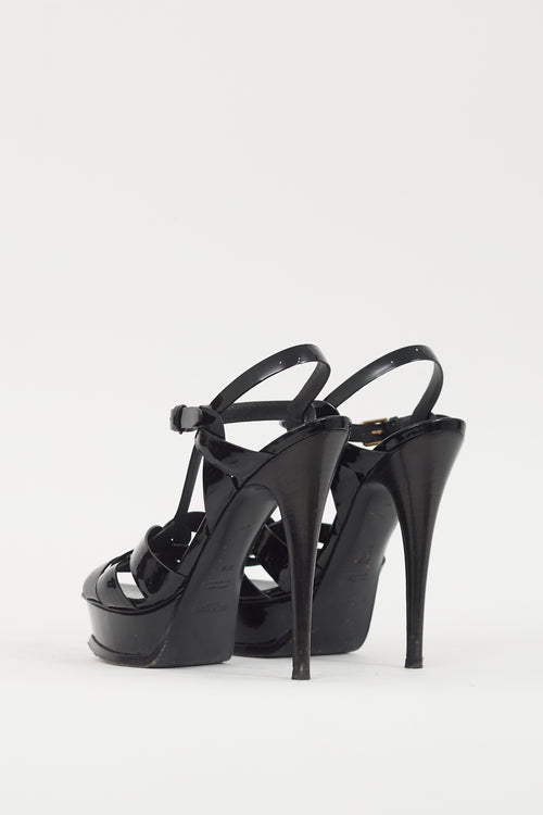 Saint Laurent Black Patent Leather Tribute Platform Sandal