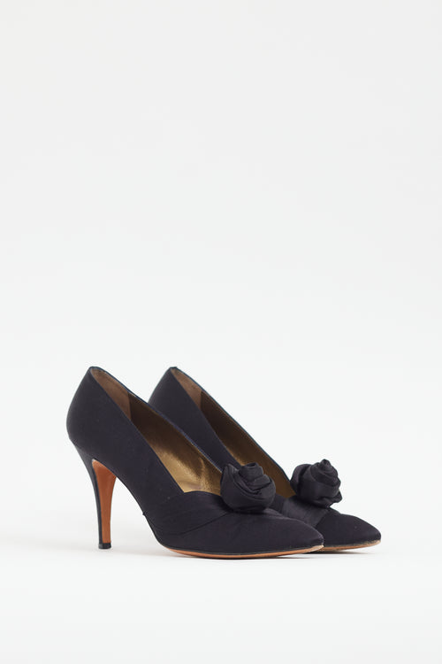 Saint Laurent Vintage Black Satin Rosette Pump