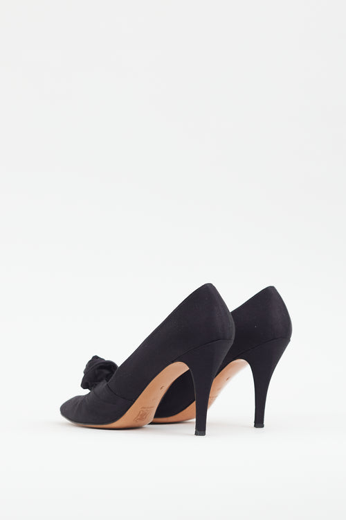 Saint Laurent Vintage Black Satin Rosette Pump