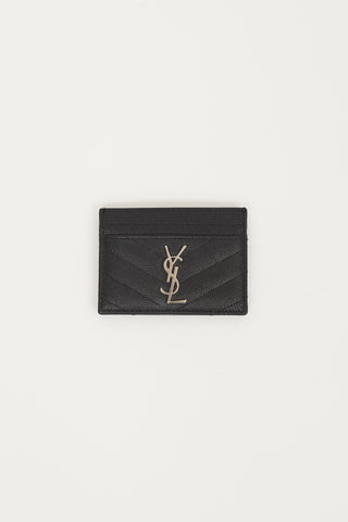 Saint Laurent Black 
Silver Embossed Leather Cassandre Matelassé Cardholder