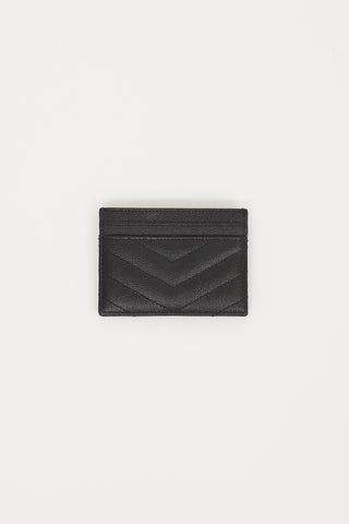 Saint Laurent Black 
Silver Embossed Leather Cassandre Matelassé Cardholder