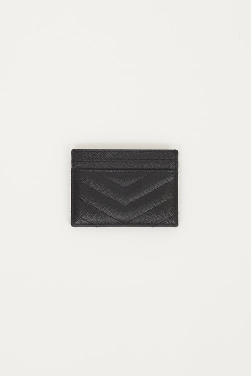 Saint Laurent Black 
Silver Embossed Leather Cassandre Matelassé Cardholder