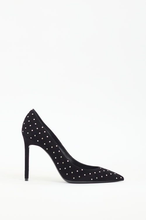 Saint Laurent Black Suede Studded Anya Pump