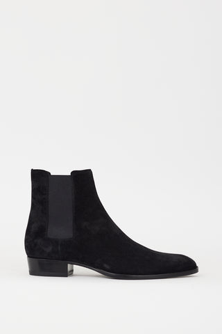 Saint Laurent Black Suede Pointed Toe Chelsea Boot