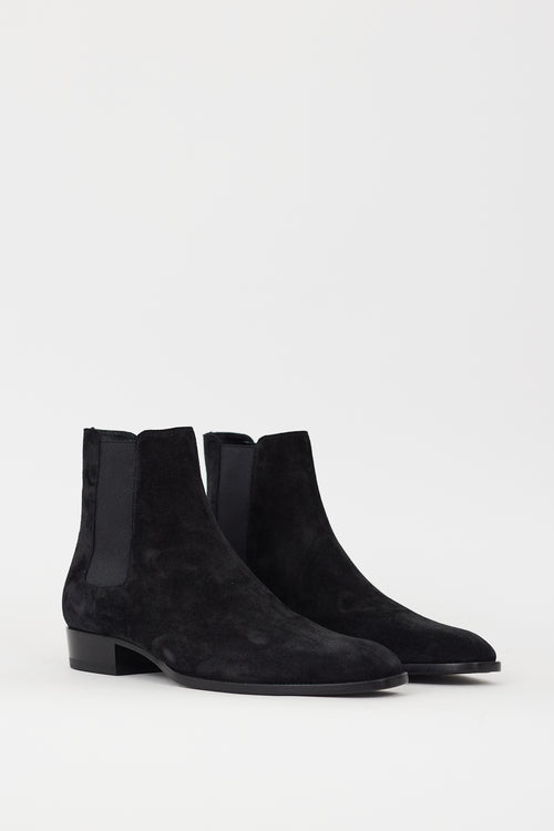 Saint Laurent Black Suede Pointed Toe Chelsea Boot