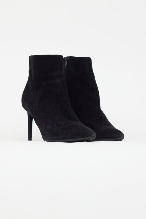 Saint Laurent Black Suede Pointed Toe Heeled Boot