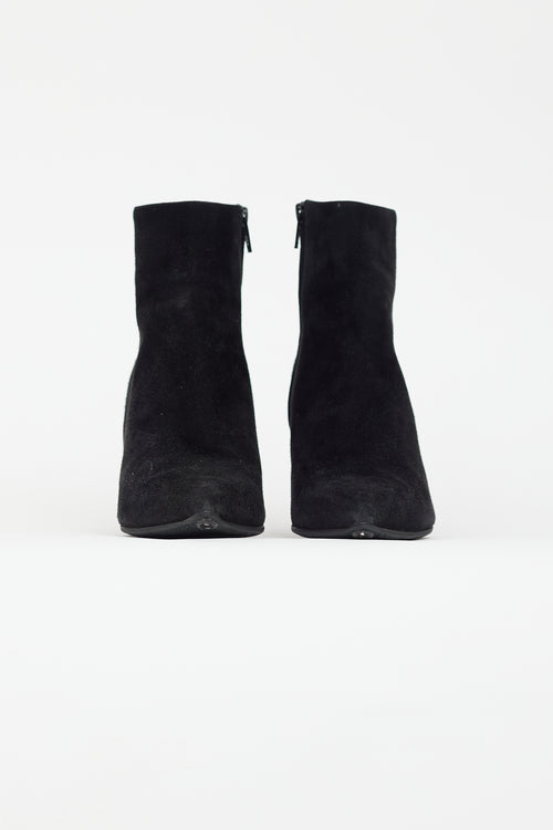 Saint Laurent Black Suede Pointed Toe Heeled Boot