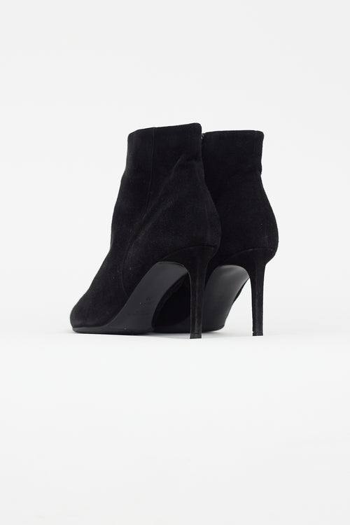 Saint Laurent Black Suede Pointed Toe Heeled Boot