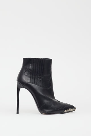 Saint Laurent Black Leather Western Stiletto Boot