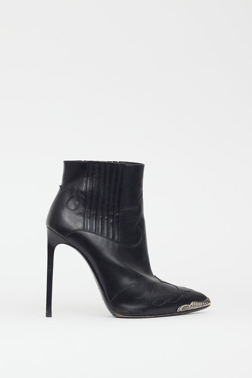 Saint Laurent Black Leather Western Stiletto Boot