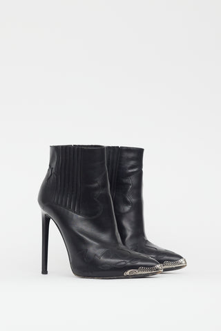 Saint Laurent Black Leather Western Stiletto Boot