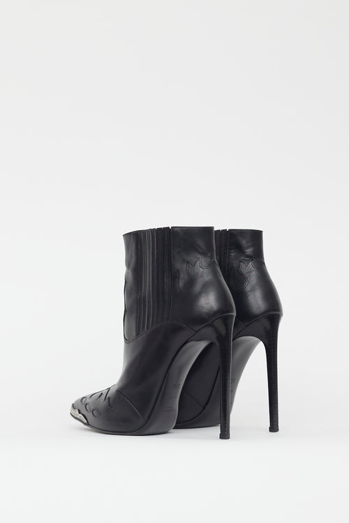 Saint Laurent Black Leather Western Stiletto Boot