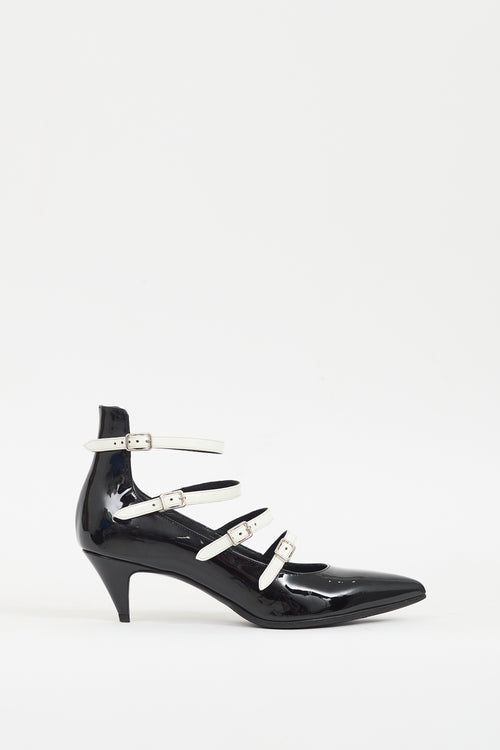 Saint Laurent Black 
White Patent Strappy  Pump