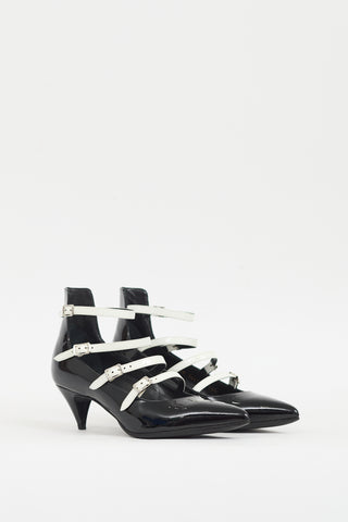 Saint Laurent Black 
White Patent Strappy  Pump