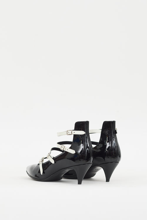 Saint Laurent Black 
White Patent Strappy  Pump