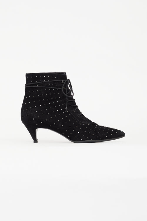 Saint Laurent Black 50 Suede Rhinestone Bootie