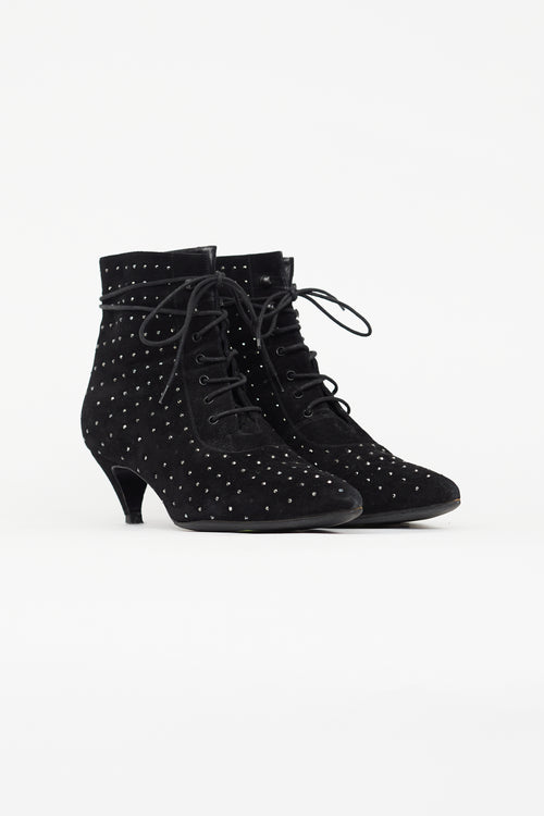 Saint Laurent Black 50 Suede Rhinestone Bootie