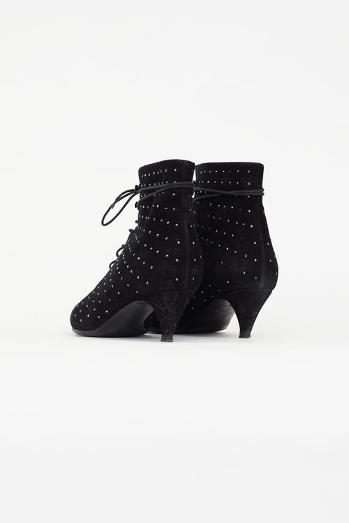 Saint Laurent Black 50 Suede Rhinestone Bootie