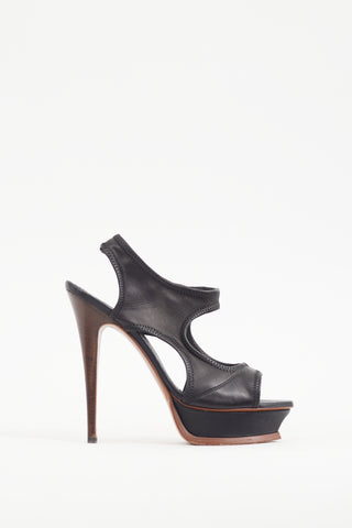 Saint Laurent Black Leather Cutout Platform Heel