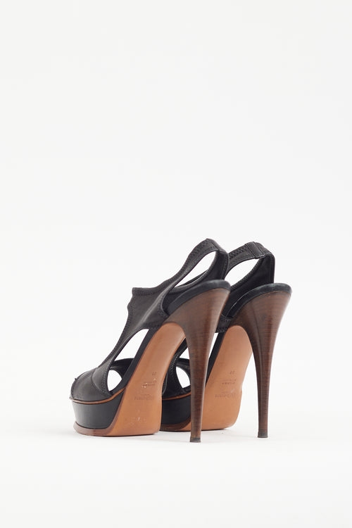 Saint Laurent Black Leather Cutout Platform Heel