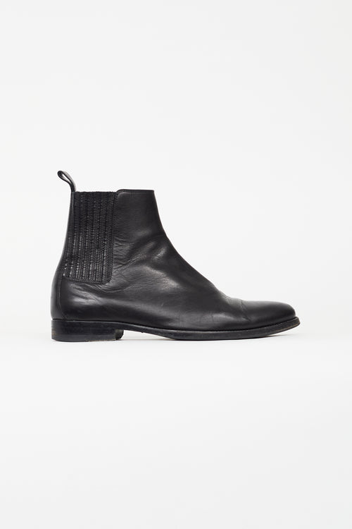 Saint Laurent Black Leather West Chelsea Flat Boot