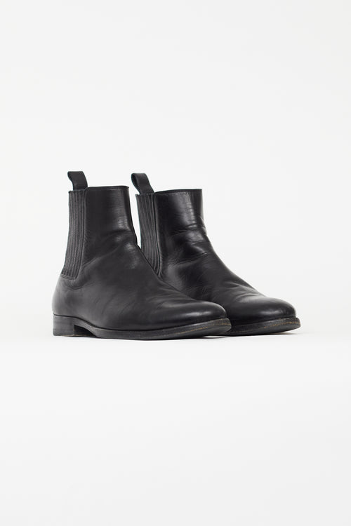 Saint Laurent Black Leather West Chelsea Flat Boot