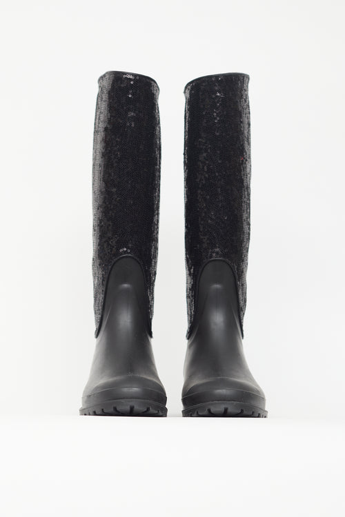 Saint Laurent Black Sequin Rubber Boot