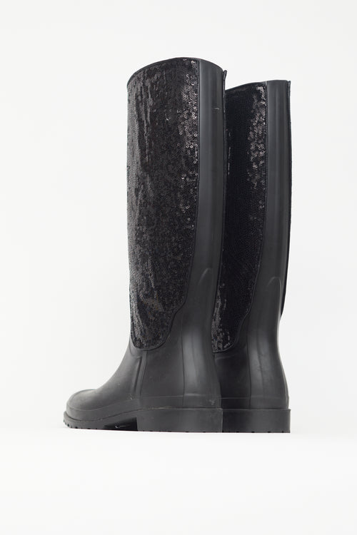 Saint Laurent Black Sequin Rubber Boot