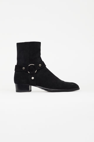 Saint Laurent Black Suede Wyatt Harness Boot