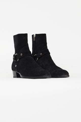 Saint Laurent Black Suede Wyatt Harness Boot