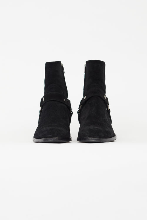 Saint Laurent Black Suede Wyatt Harness Boot