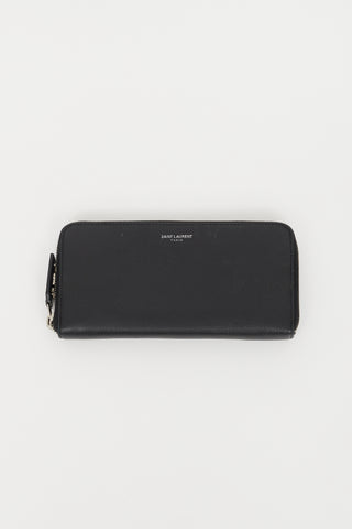 Saint Laurent Black Leather Zip Long Wallet