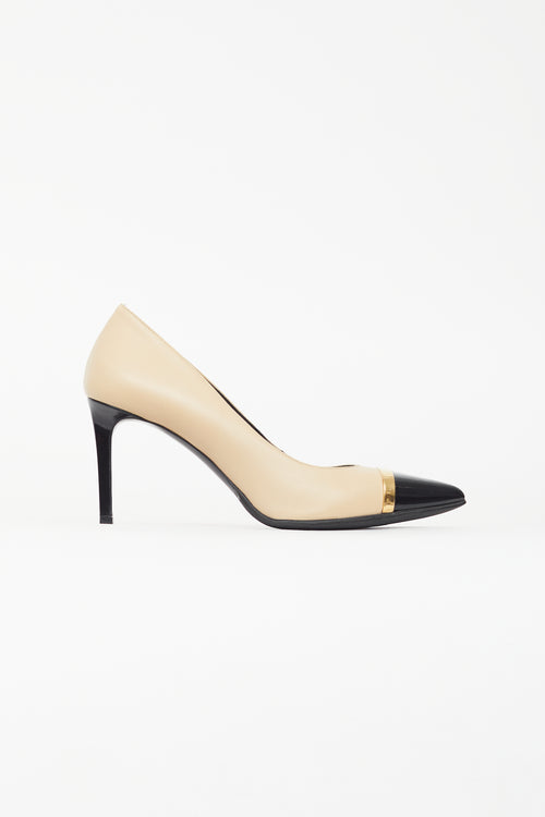 Saint Laurent Black 
Beige Escarpin Cap Toe Pump