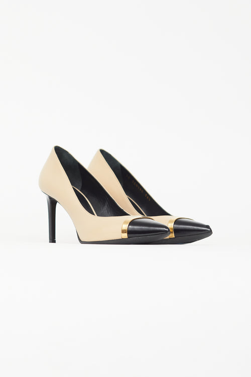 Saint Laurent Black 
Beige Escarpin Cap Toe Pump