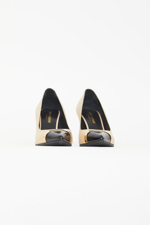 Saint Laurent Black 
Beige Escarpin Cap Toe Pump