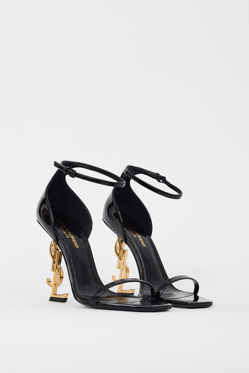 Saint Laurent Black 
Gold Opyum 100 Logo Sandal