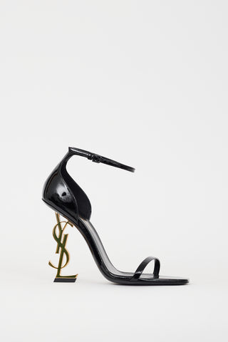 Saint Laurent Black 
Gold Opyum 100 Logo Sandal