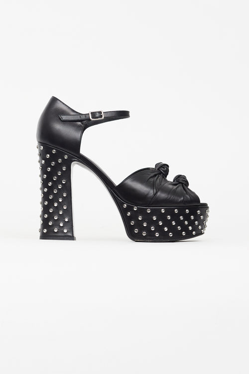 Saint Laurent Black Leather Studded Platform Pump