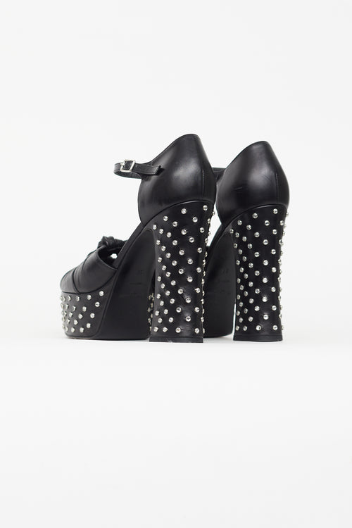 Saint Laurent Black Leather Studded Platform Pump