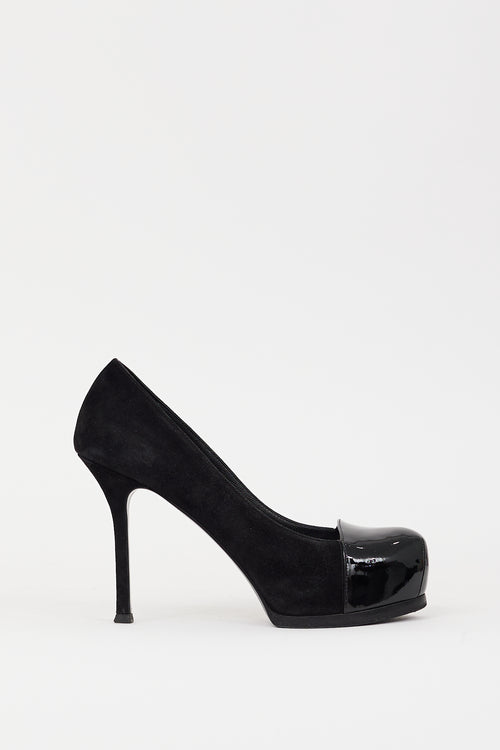 Saint Laurent Black Patent Leather 
Suede Platform Pump